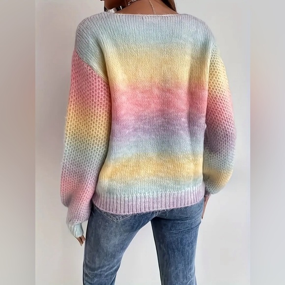 NEW-Rainbow V Neck Pullover Sweater - Picture 4 of 4